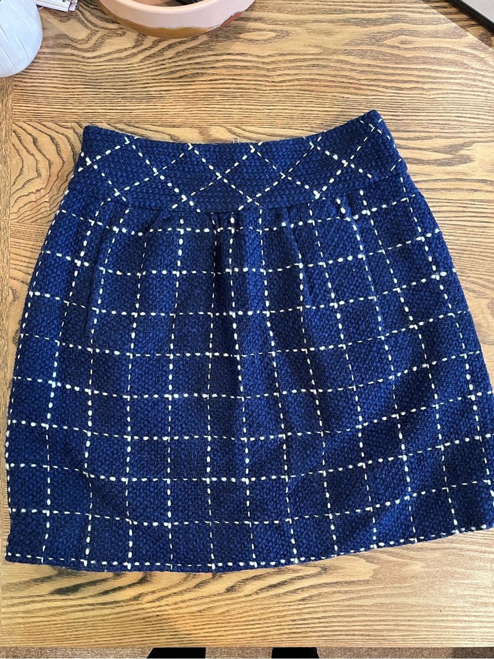 Maeve by Anthropologie Navy Tweed Windowpane Grid Mini Skirt